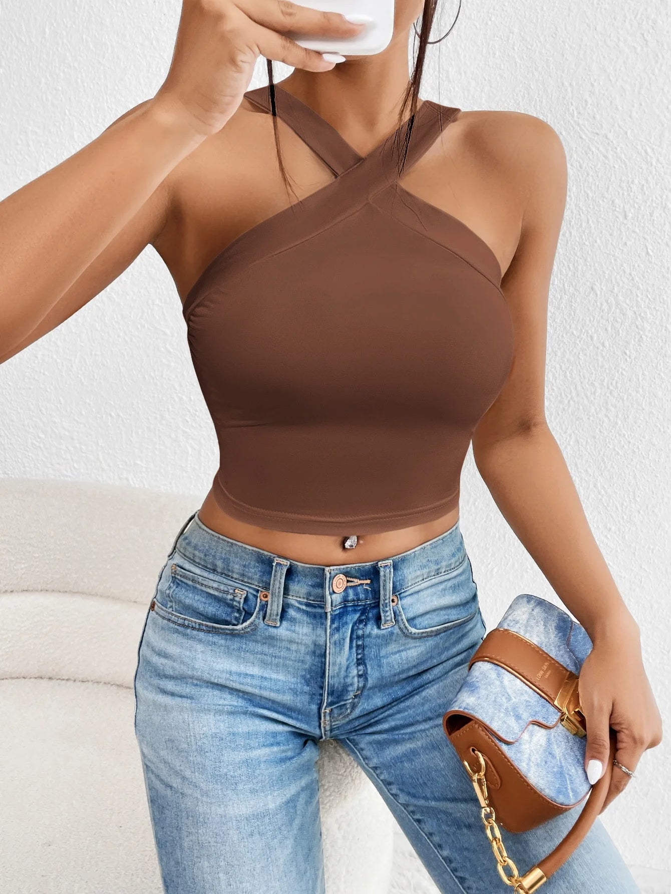 Solid Slim Halter Crop Top