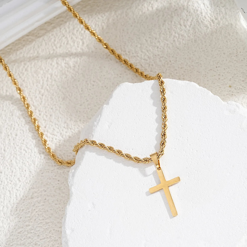 Gold Cross Stainless Steel Pendant Necklace