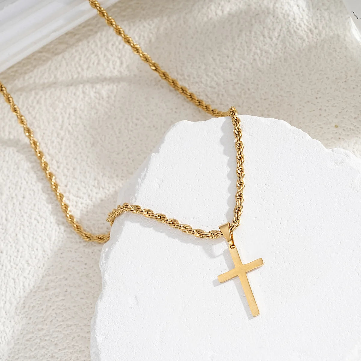 Gold Cross Stainless Steel Pendant Necklace