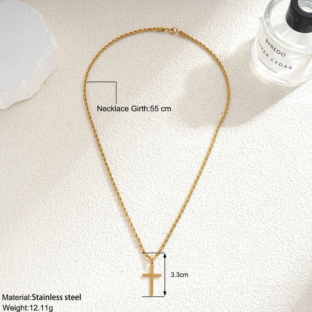 Gold Cross Stainless Steel Pendant Necklace