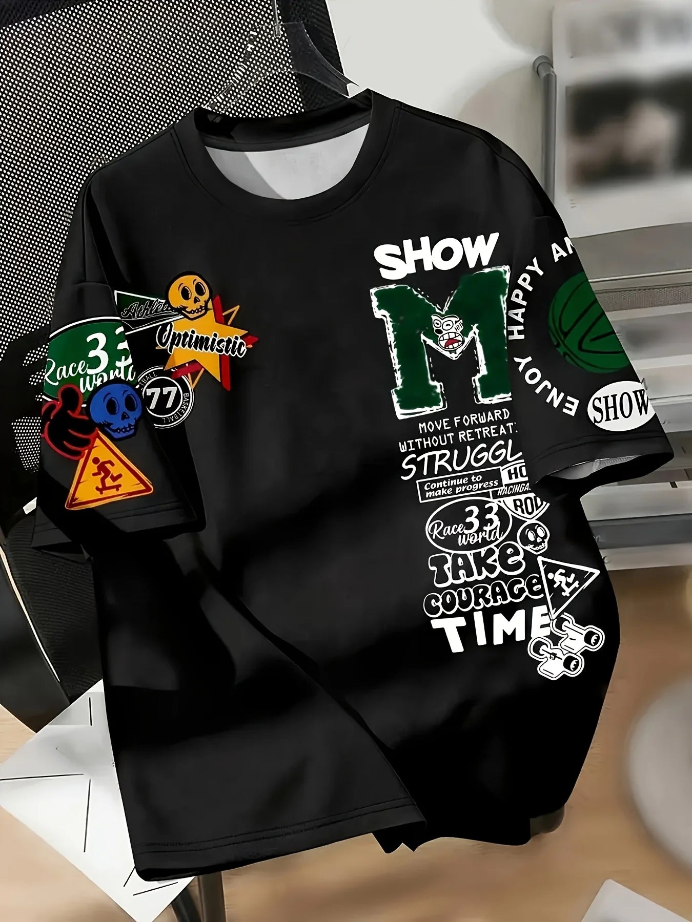Fashionable new men's summer personalized letter graffiti print street style breathable round neck T-shirt outdoor high street t