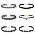6 Pcs Set Black Simple Fashion Gothic Floral Shape Lace Alloy Choker Necklace Women Party Outfit Jewelry
