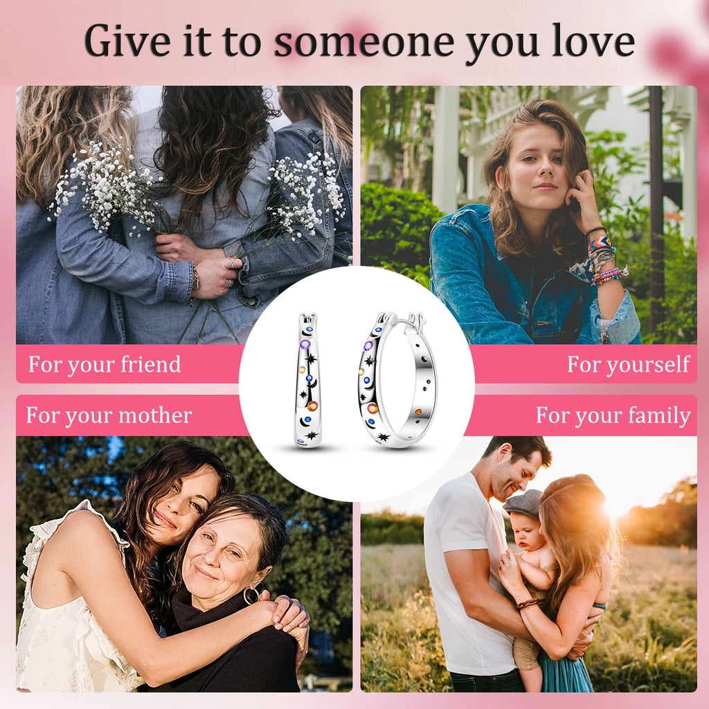 Women's 925 Sterling Silver Starry Sky Hoop Earrings