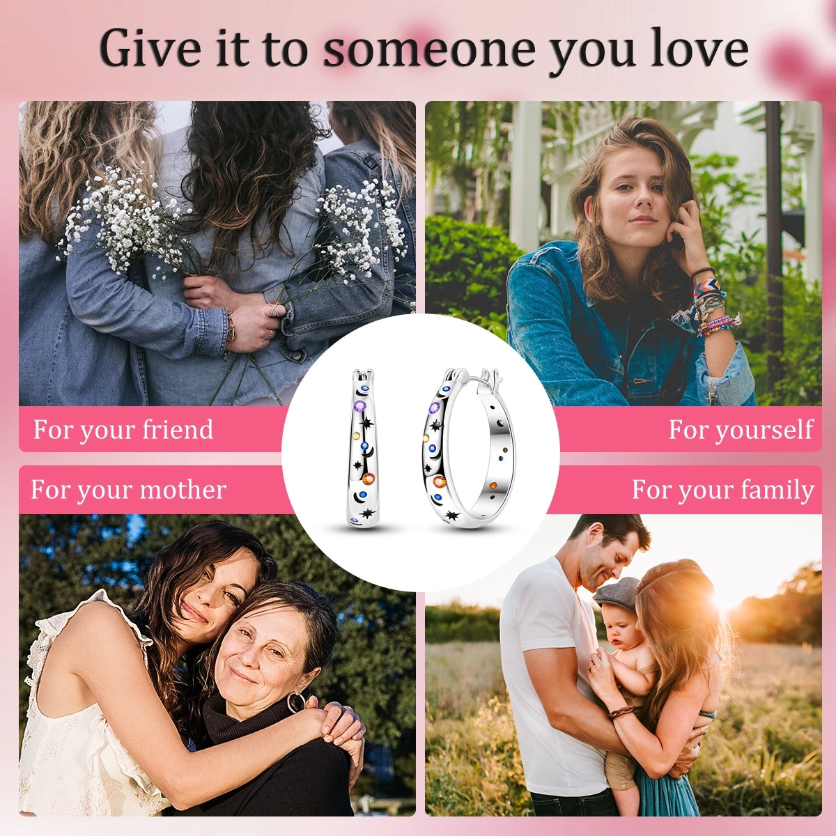 Women's 925 Sterling Silver Starry Sky Hoop Earrings