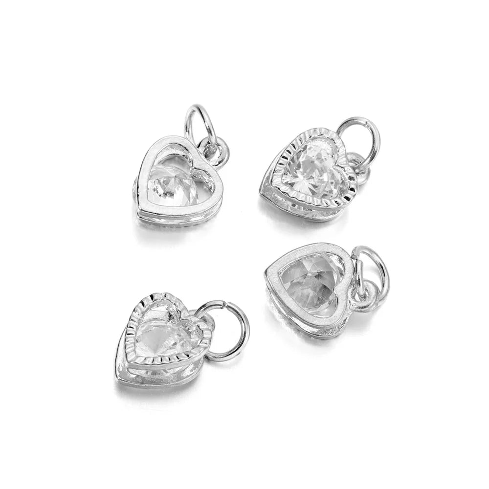 10Pcs/lot Alloy Gold Silver Color Rhinestone Hearts Charms For Earrings Necklaces DIY Love Charms Jewelry  Making Accessories