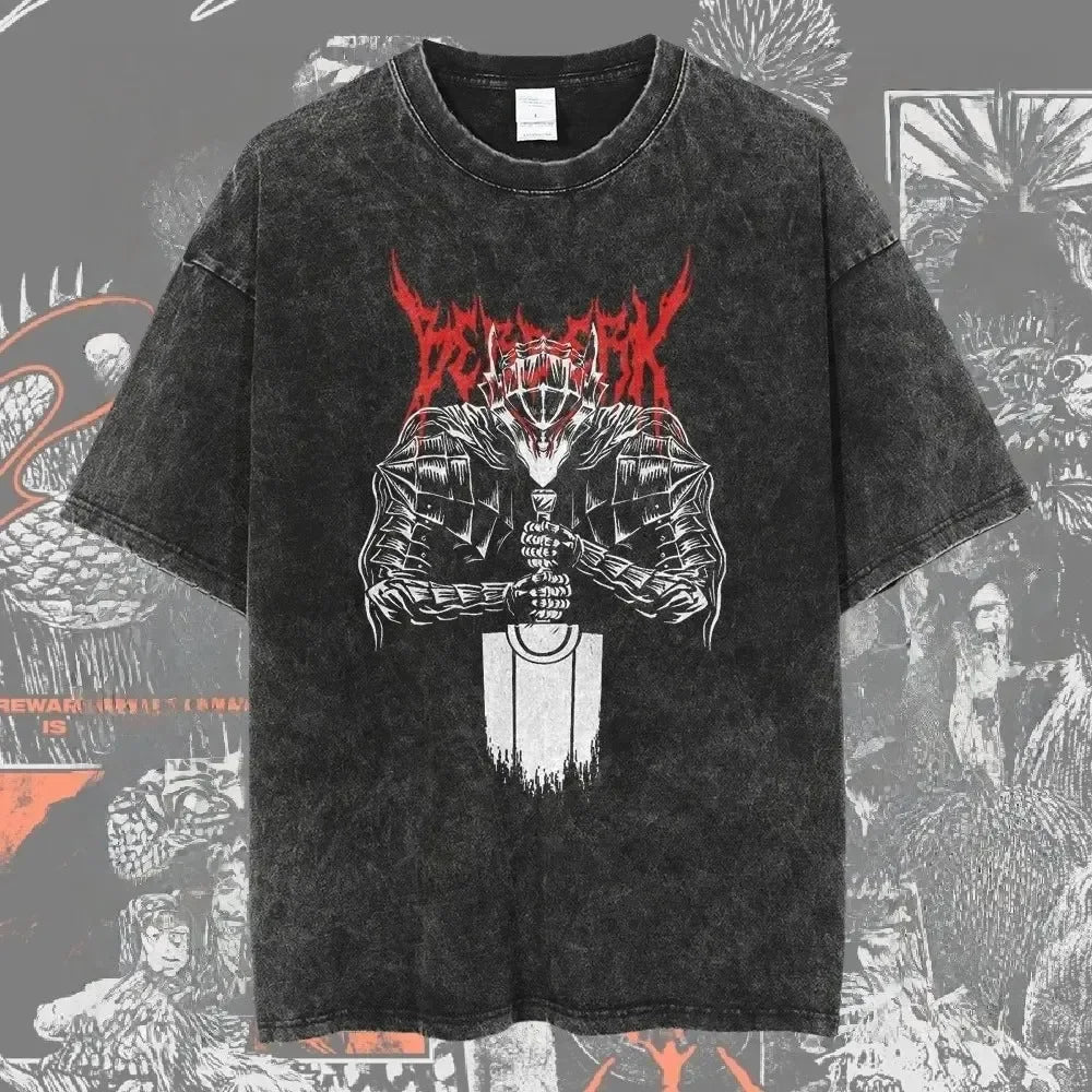 New Arrival Mens Clothes Tee Shirt Homme Graphic T-Shirts Men Tshirt for Men Ropa Hombre Washed Anime Berserk Baggy Camisetas