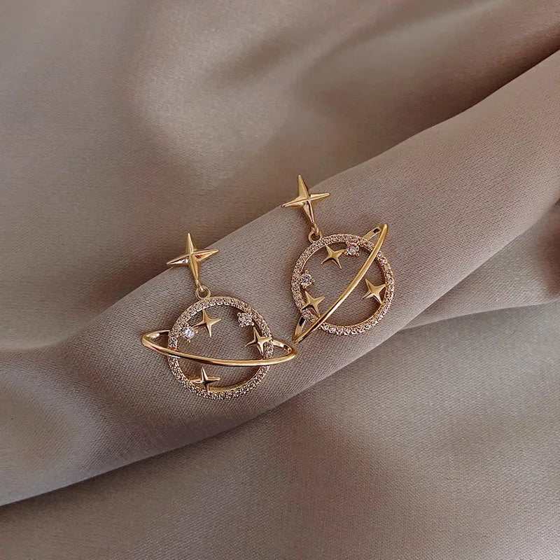 New Trendy Moon Dangle Earrings For Women Temperament Pearl Cherry Cat Rhinestone Pendant Earring Girl Party Jewelry Gift