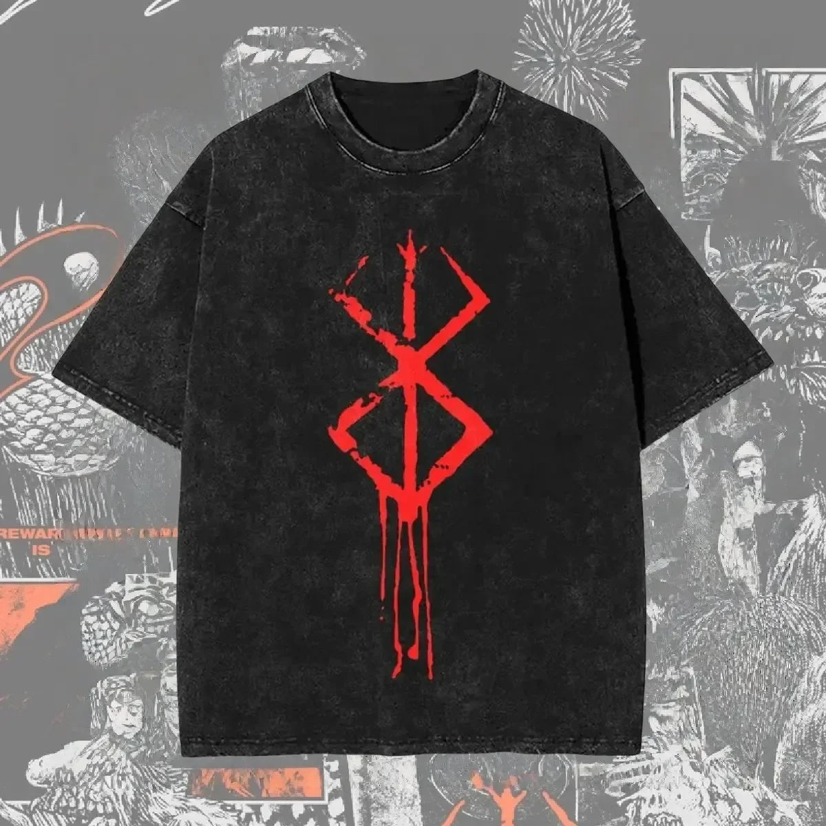 New Arrival Mens Clothes Tee Shirt Homme Graphic T-Shirts Men Tshirt for Men Ropa Hombre Washed Anime Berserk Baggy Camisetas