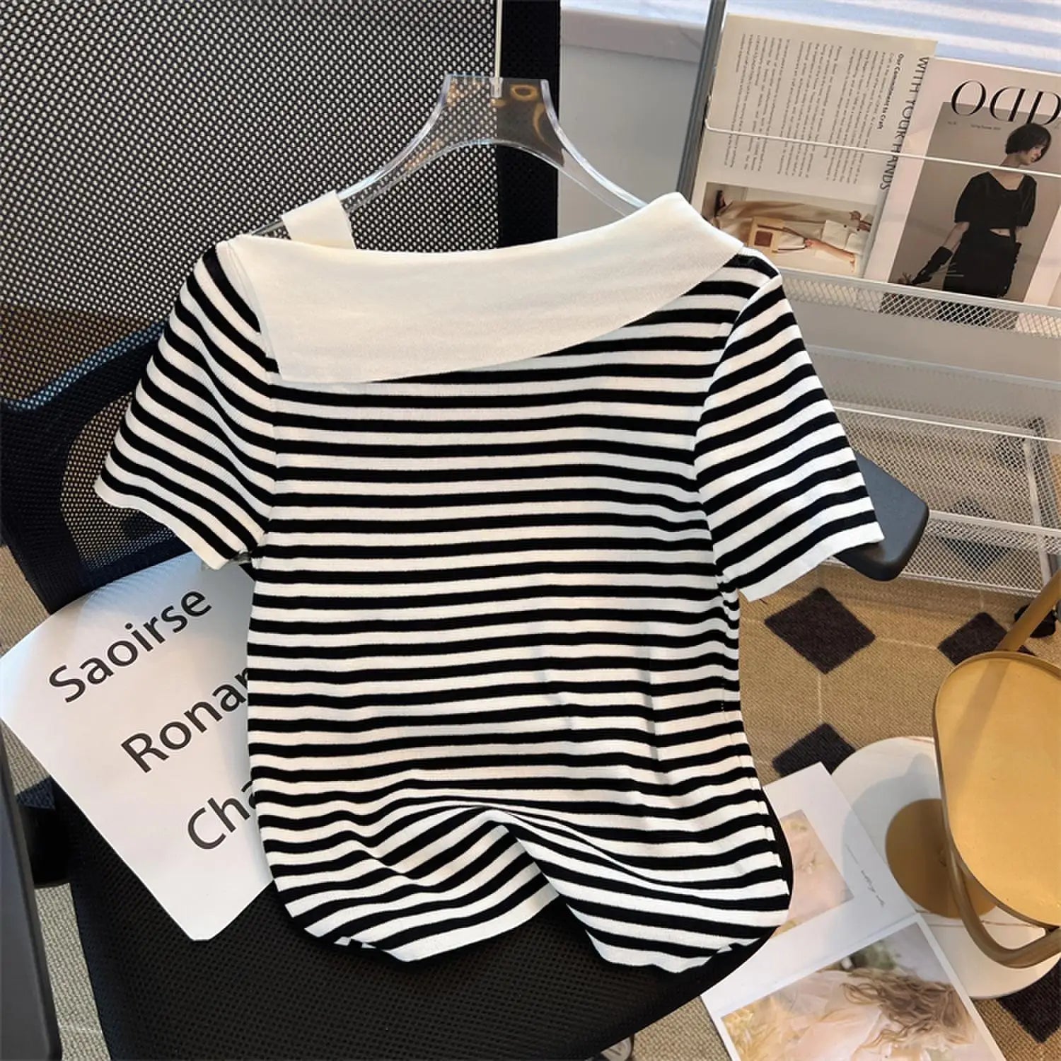 Striped Knit Batwing Pullover