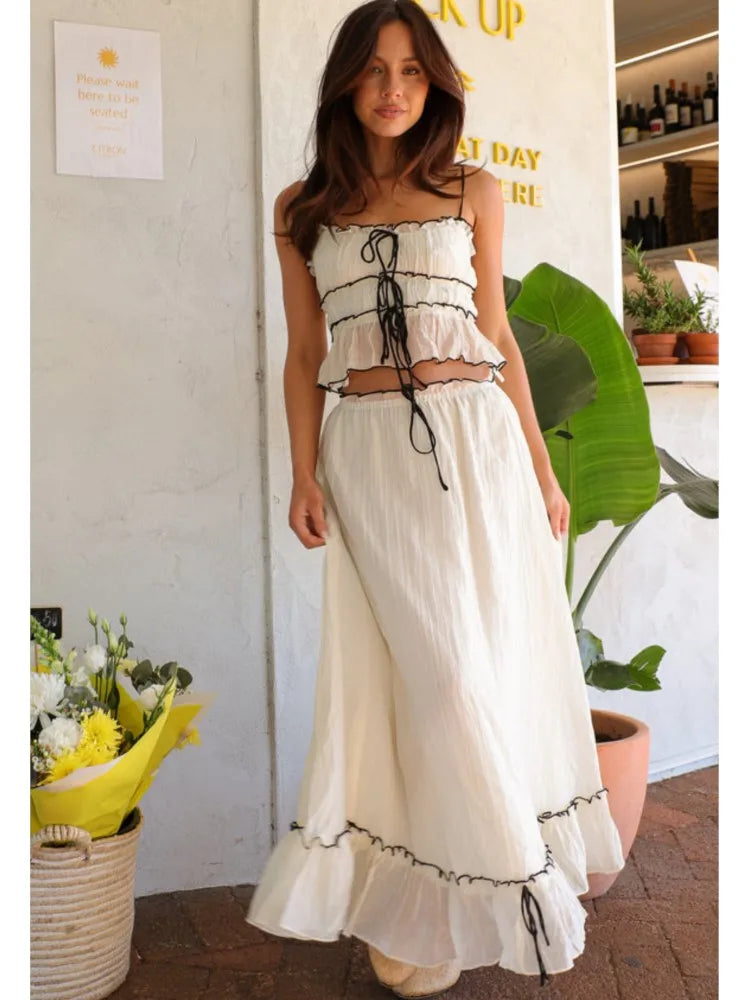 Bow Pleated Halter Top & Skirt Set
