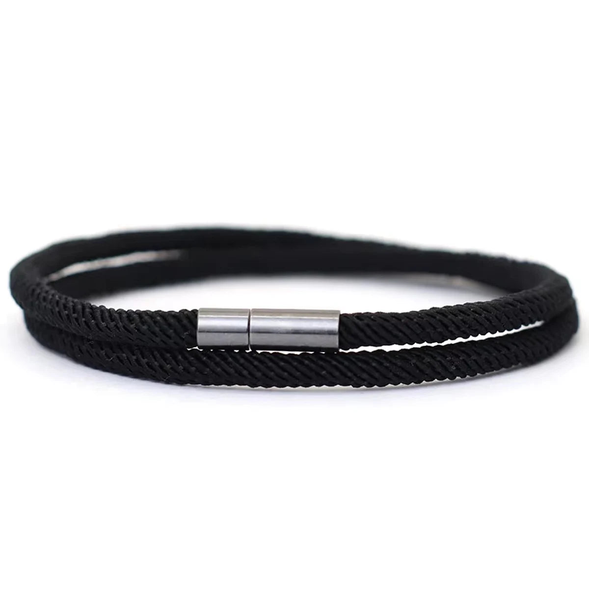 Mens Rope Bracelet 4mm Nylon Double Layer Lucky Thread Braclet Nickel Black Detachable Buckle Gift For Him