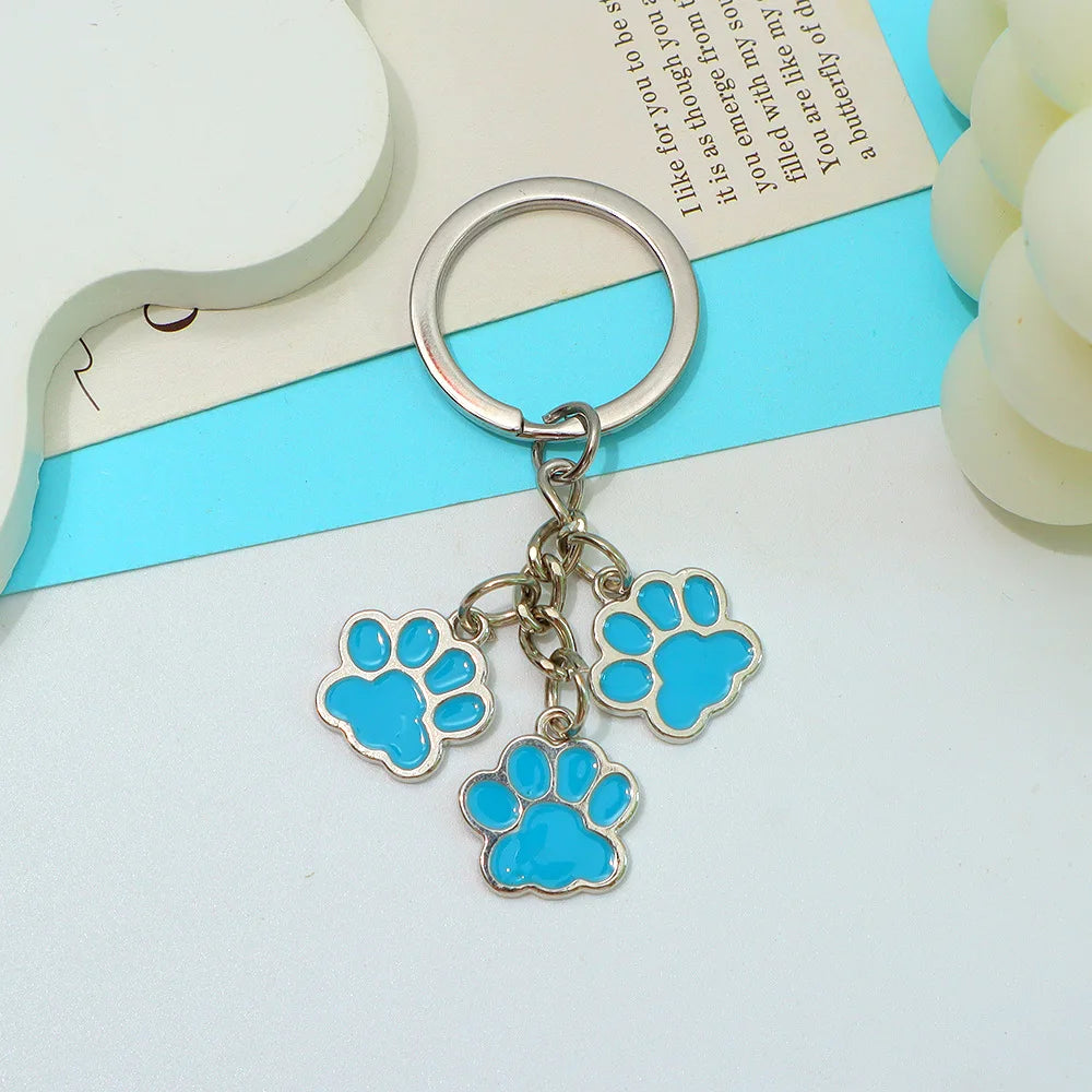 Cute Enamel Paw Print Keychain & Jewelry Gift Set