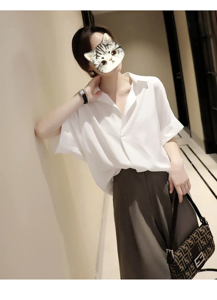 Chiffon Ruched Short Sleeve Blouse