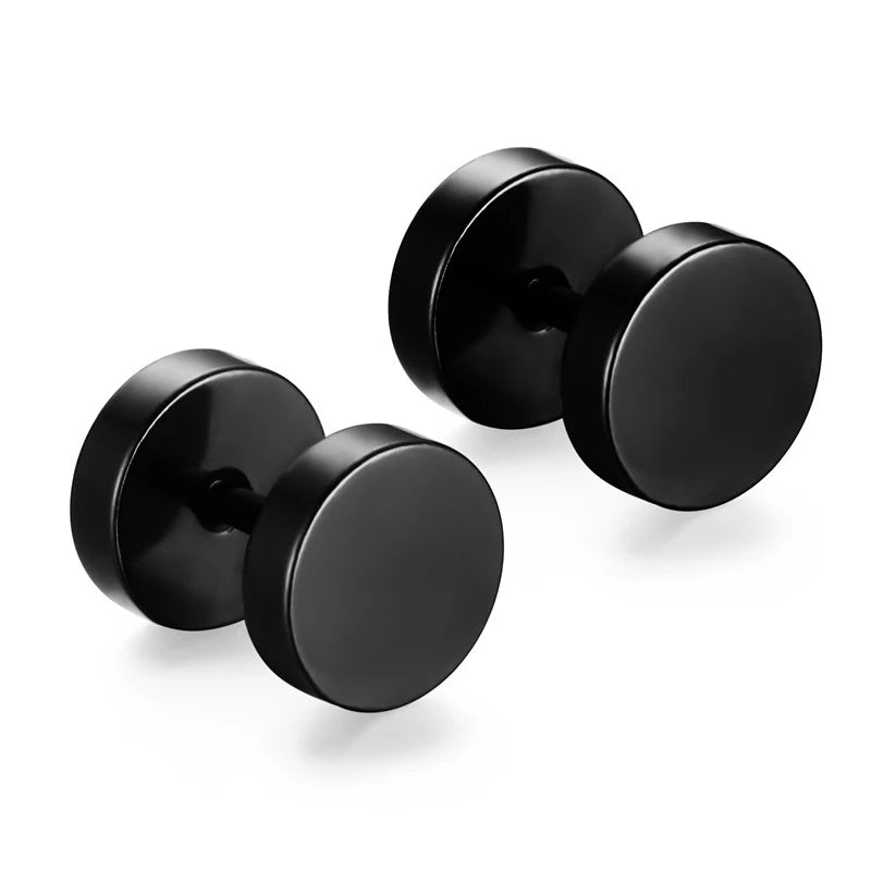 Unisex Black & Gold Stainless Steel Fake Earrings