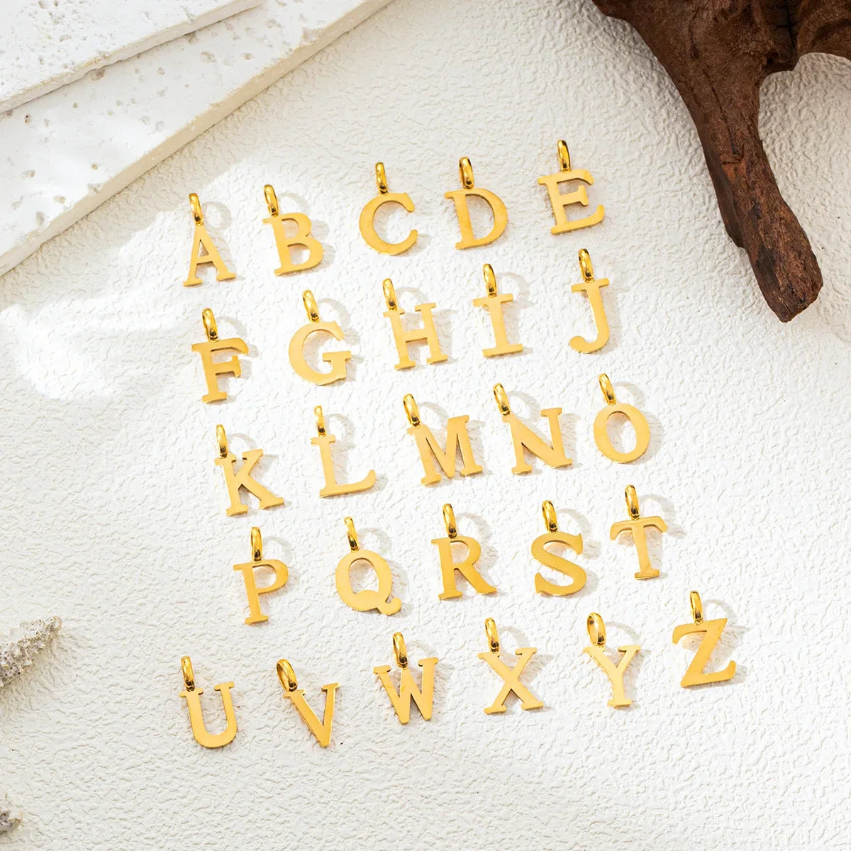 Gold Stainless Steel Initial Letter Charm Pendant