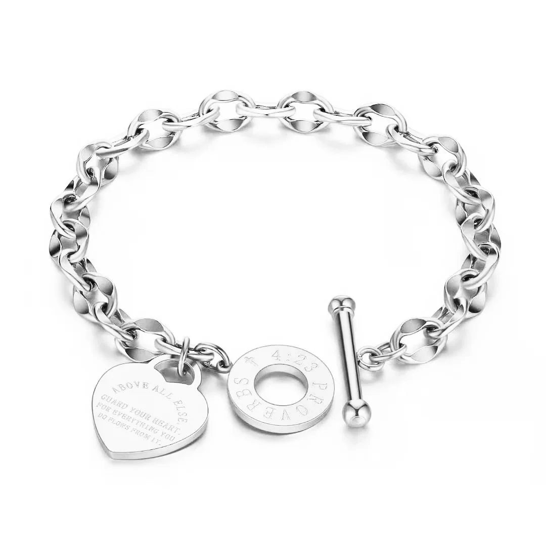 Double Heart OT Buckle Stainless Steel Couple Bracelet
