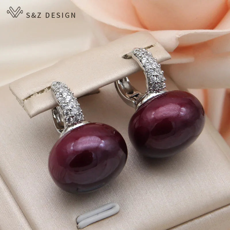 Women's Pearl & Cubic Zirconia Round Dangle Earrings