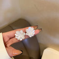 Women's White Acrylic 3D Flower Stud Earrings