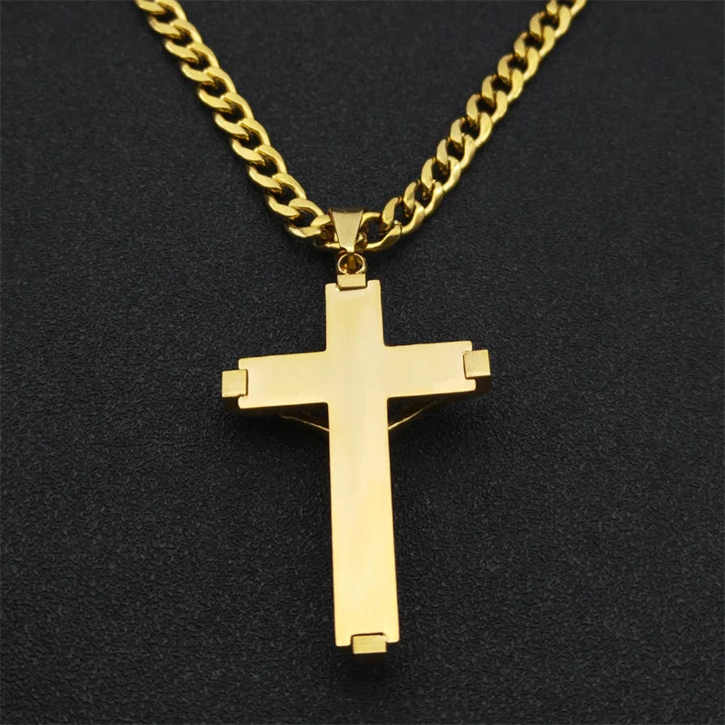 Fashion personality Cross Religious Pendant Men's Faith Stainless steel Gold plated Cross Necklace Punk Jewelry Accessories