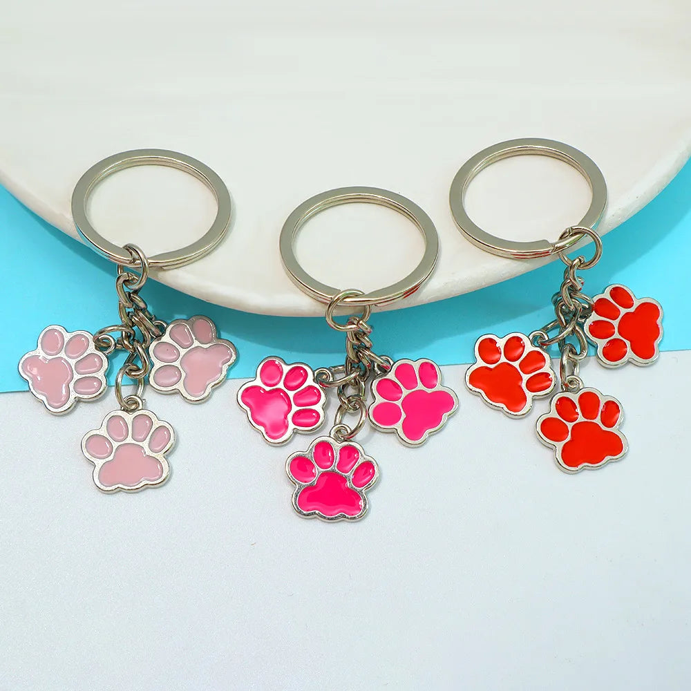 Cute Enamel Paw Print Keychain & Jewelry Gift Set