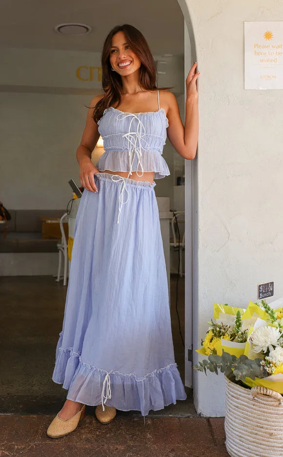 Bow Pleated Halter Top & Skirt Set