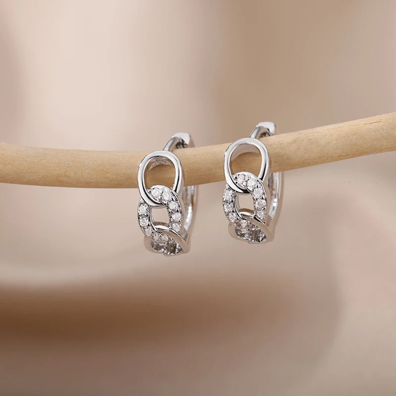 Women's Zircon Star Huggie Hoop Earrings in Gold Stainless Steel