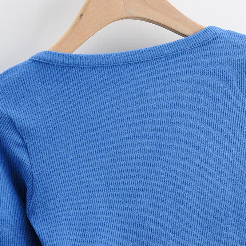 Long Sleeve Button Crop Top