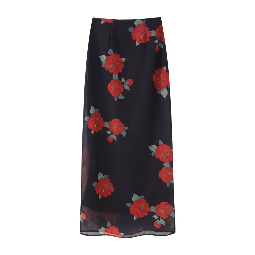 Floral Suspender Top & Midi Skirt Set