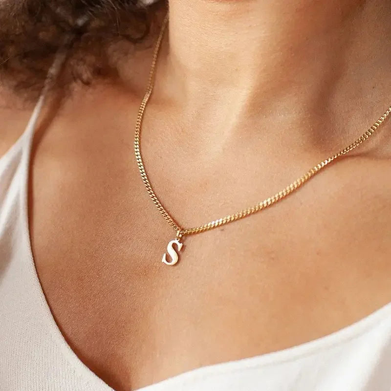 Gold Stainless Steel Initial Letter Charm Pendant