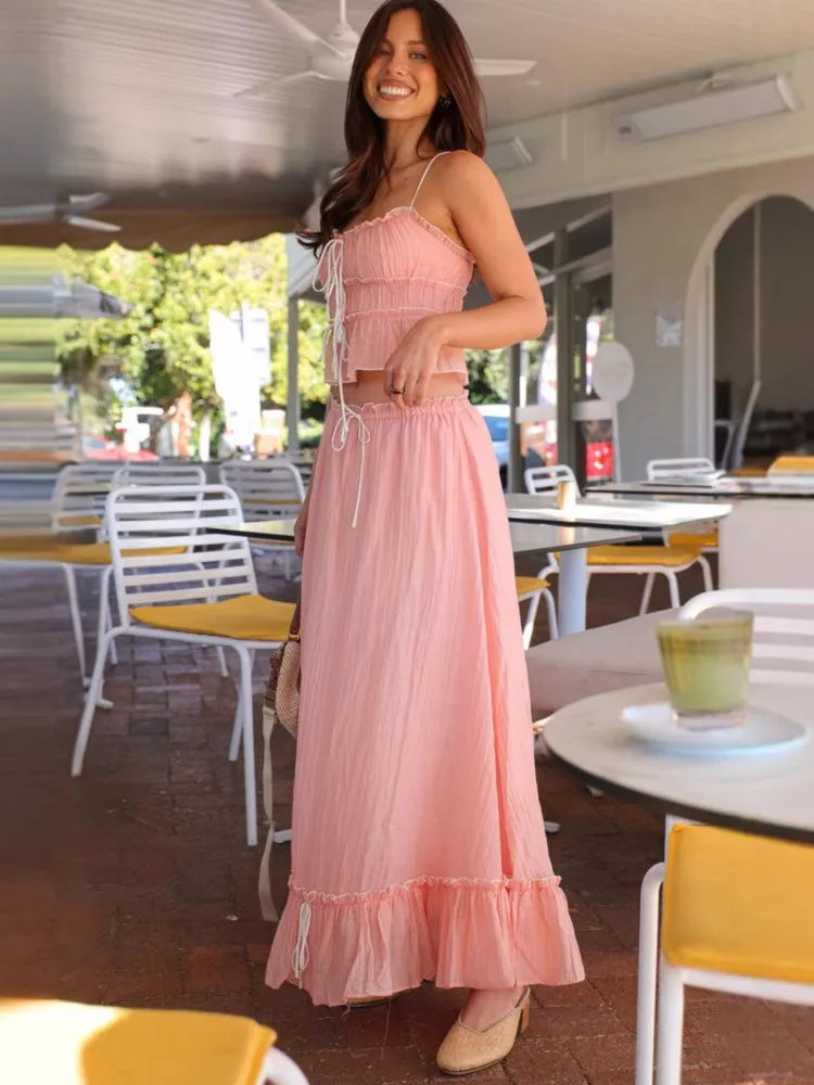 Bow Pleated Halter Top & Skirt Set