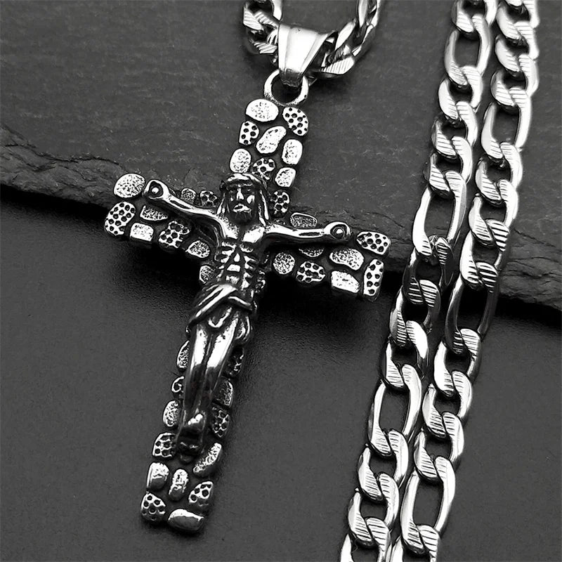 Fashion personality Cross Religious Pendant Men's Faith Stainless steel Gold plated Cross Necklace Punk Jewelry Accessories