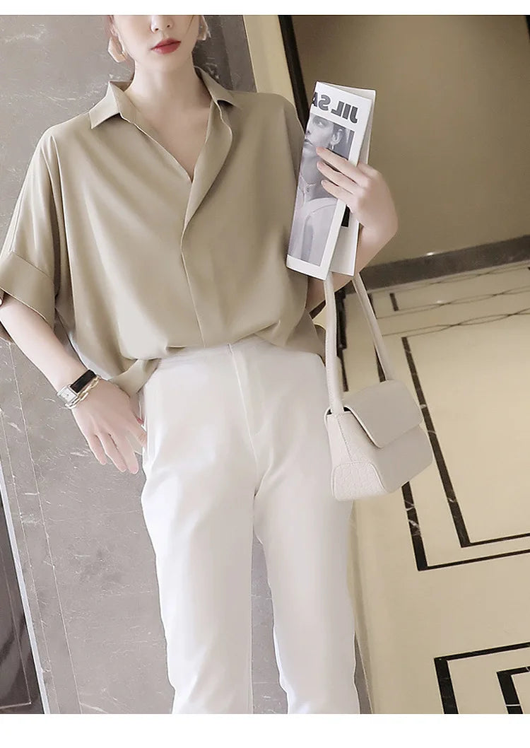 Chiffon Ruched Short Sleeve Blouse