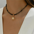 Retro Golden-Toned Sun Pendant Necklace for Women Elegant Turquoise Beads Chain Choker Neck Statement Party Vintage Jewelry Gift