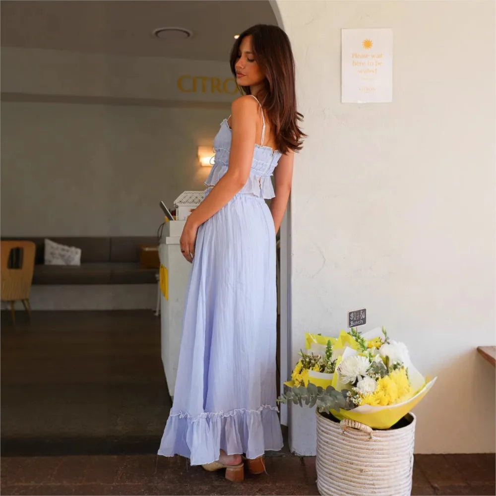 Bow Pleated Halter Top & Skirt Set