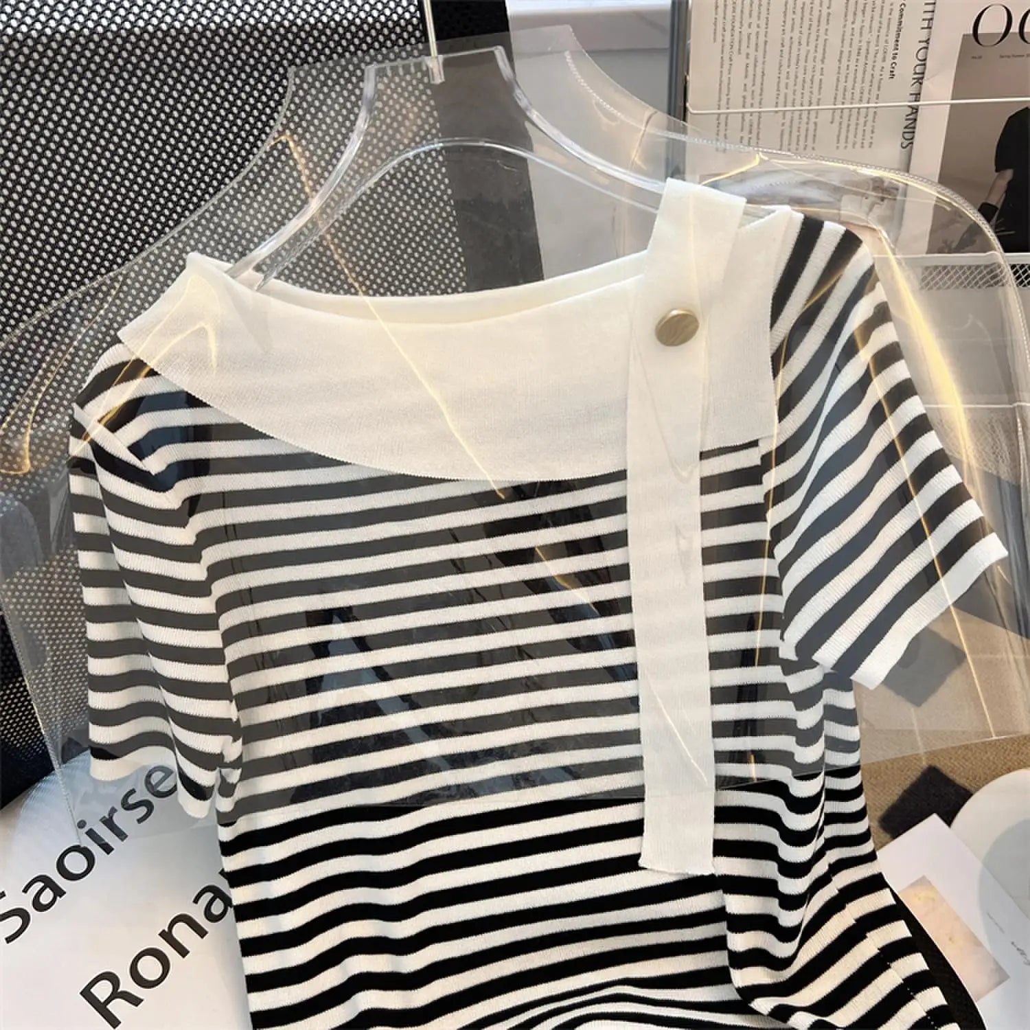 Striped Knit Batwing Pullover