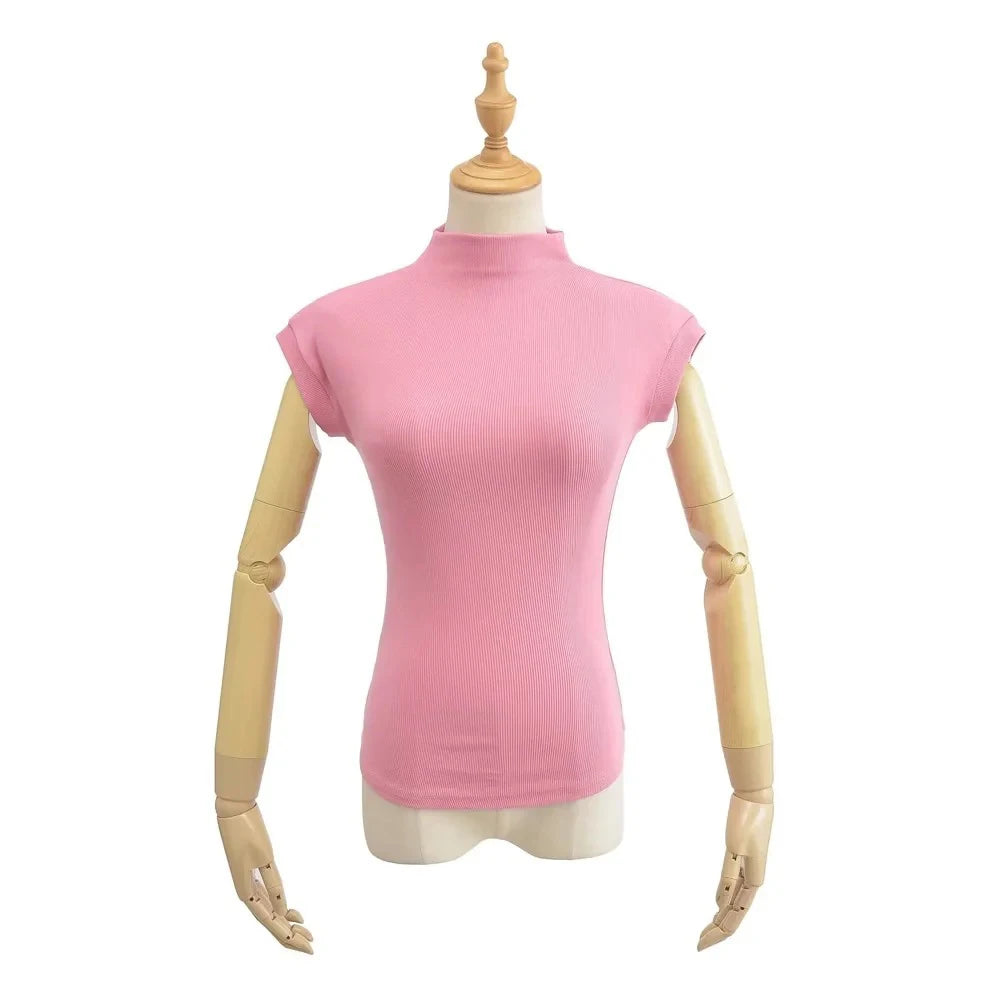 Slim Turtleneck Sleeveless Tee