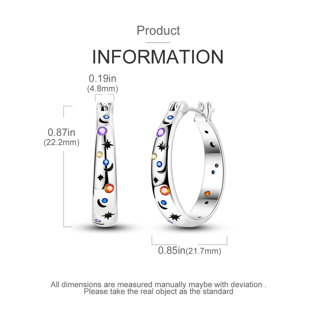 Women's 925 Sterling Silver Starry Sky Hoop Earrings