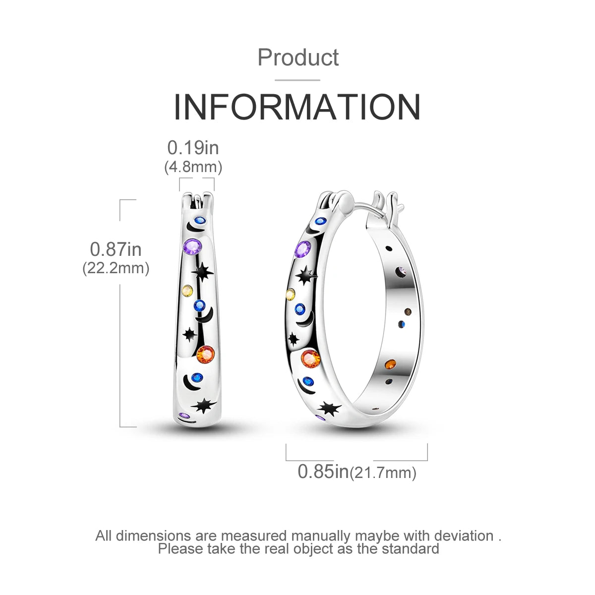 Women's 925 Sterling Silver Starry Sky Hoop Earrings