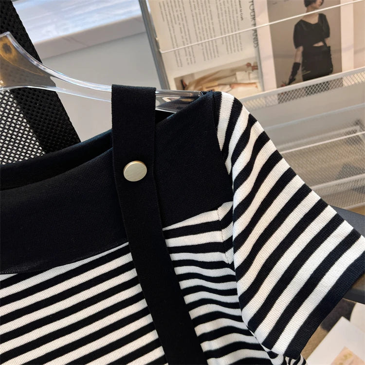 Striped Knit Batwing Pullover