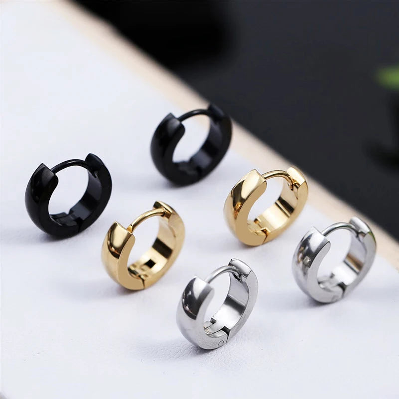 Unisex Black & Gold Stainless Steel Fake Earrings