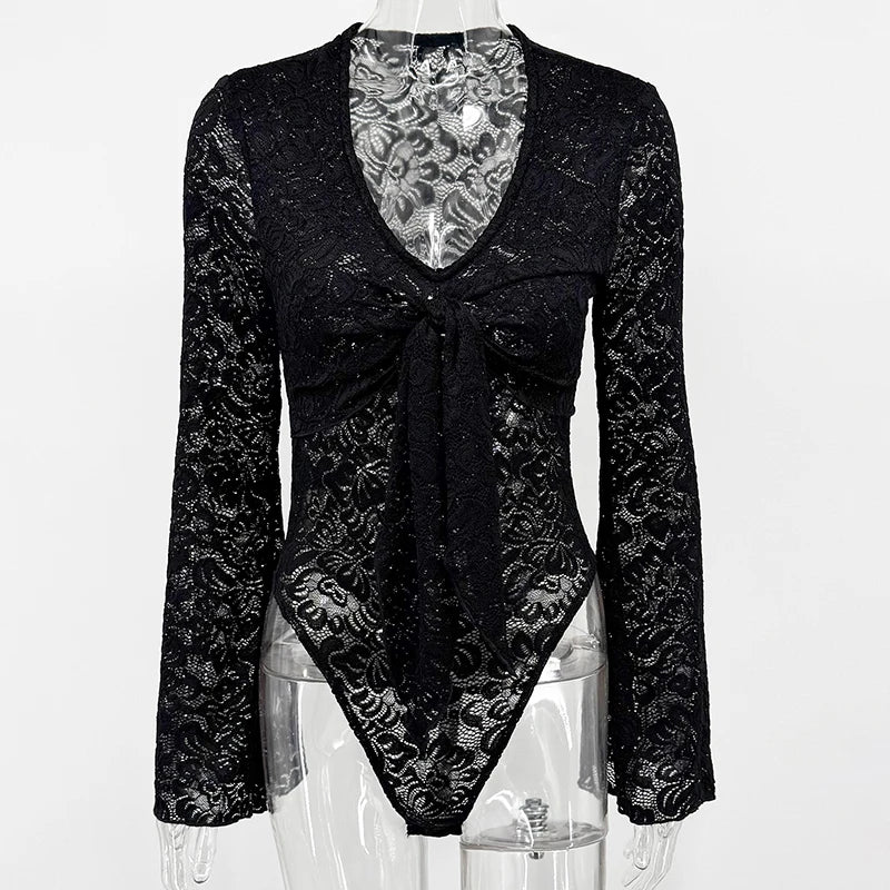 Sheer Lace Long Sleeve Bodysuit