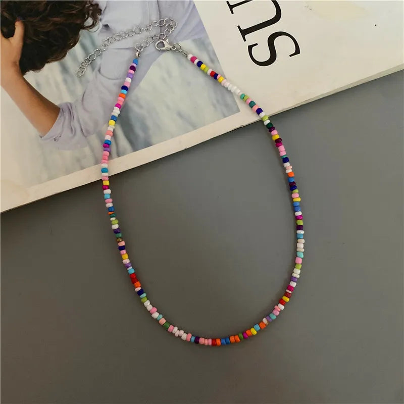 Women's Colorful Glass Beads Choker Necklace
