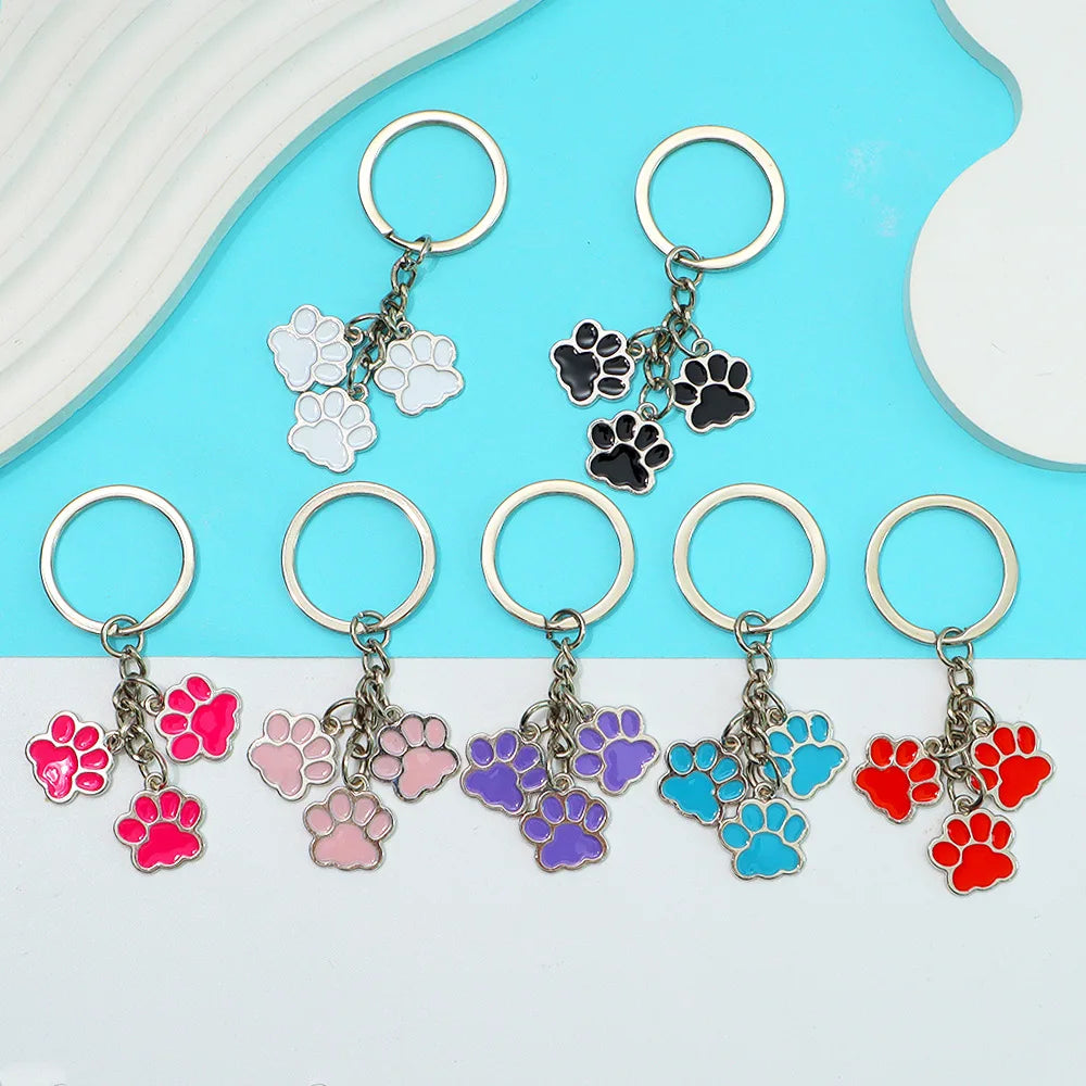 Cute Enamel Paw Print Keychain & Jewelry Gift Set