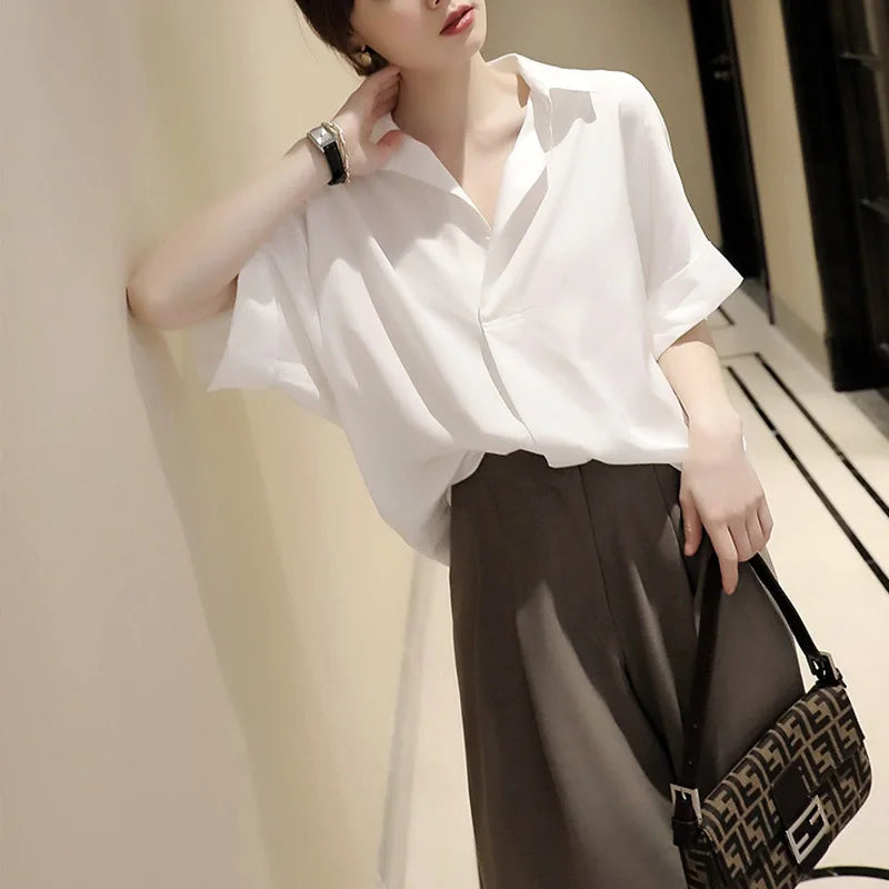 Chiffon Ruched Short Sleeve Blouse