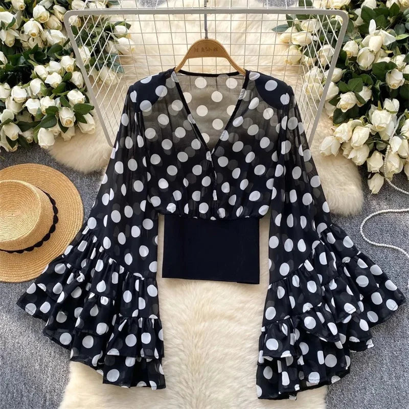 Chiffon Print Flare Sleeve Blouse