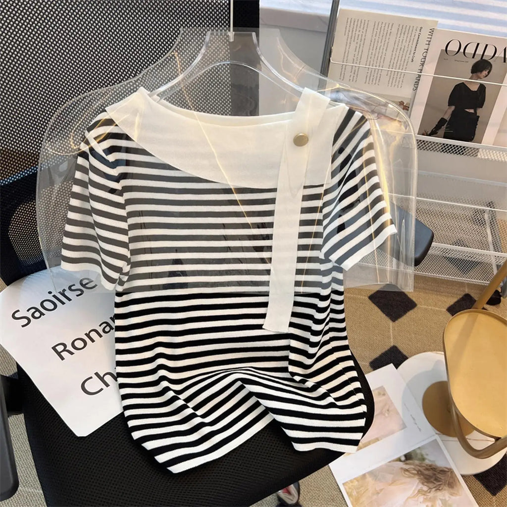 Striped Knit Batwing Pullover