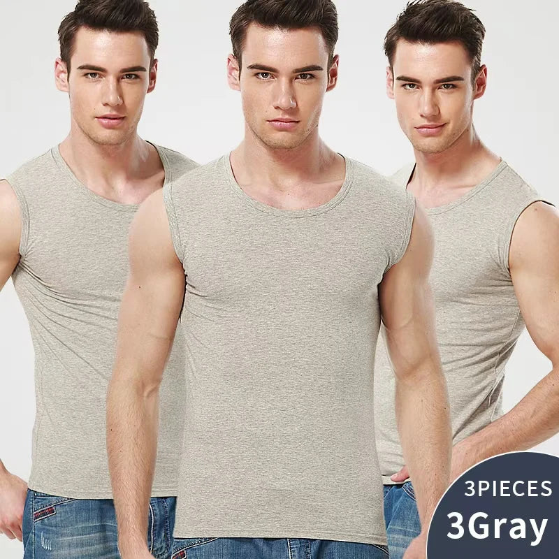 Slim Fit Sleeveless Cotton Vest (3-Pack)