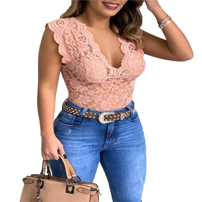 V-Neck Lace Hollow Out Tank