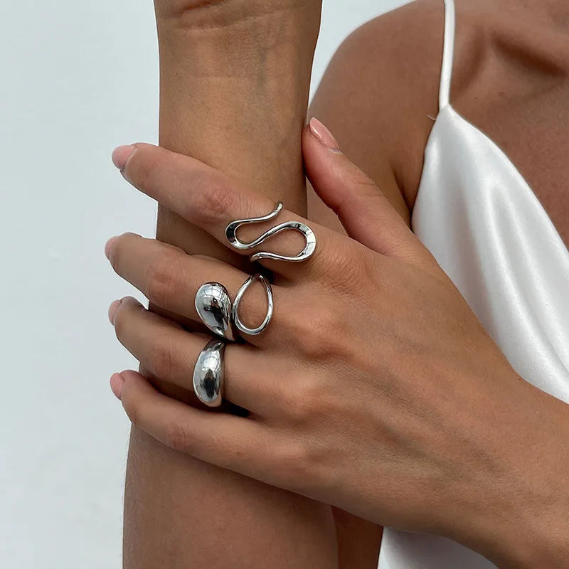 Fashion Vintage Metal Rings For Women Gift Punk Hip Hop Gold Silver Color Irregular Knuckle Joint Ring 14pcs/set