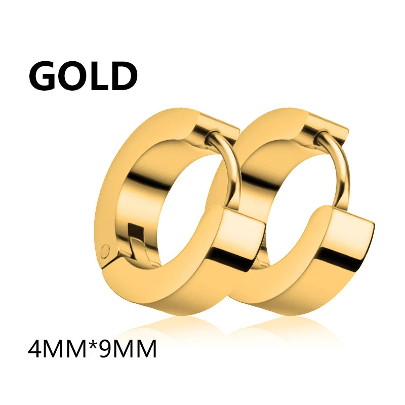 Unisex Black & Gold Stainless Steel Fake Earrings